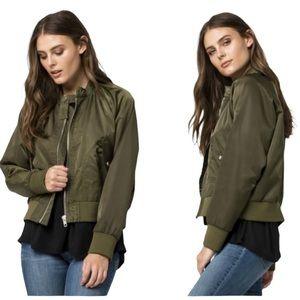 FREE PEOPLE Olive Green Midnight Bomber Jacket Zip S